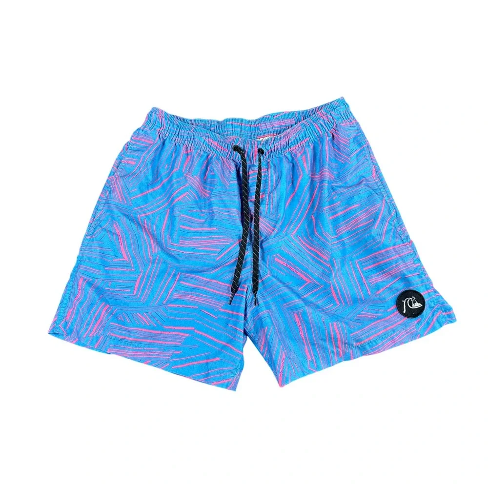 Quiksilver Mens Volley Board Shorts Blue Pink Abstract Swim Trunks Size L